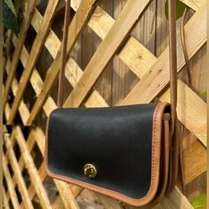 Vintage Coach Black + British Tan Dinky Bag